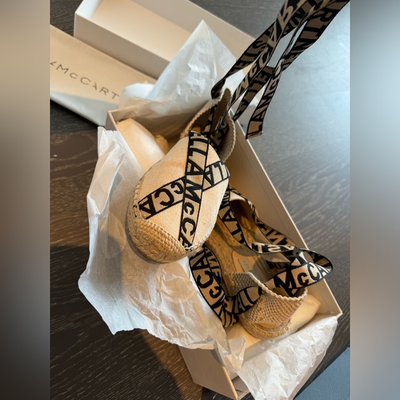 Stella McCartney Gaia Logo Ankle Wrap Espadrille Flats - Picture 1 of 8